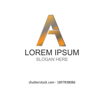 Logo in the form of alphabet A with orange silver color like metal