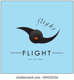 Logo in the form of a bird. Bird flying fast and rapidly