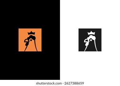 The logo is in the form of a chicken head silhouette with a crown in a square