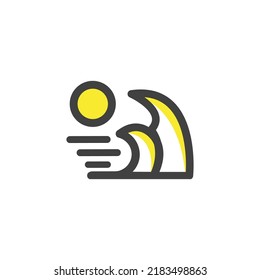 Logo in the form of high beach waves accompanied by the sun