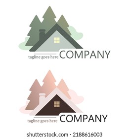 Logo in Form eines Hauses im Wald. modern und minimalistisch, geometrische Elemente, ruhige Pastelltöne und goldene Farbtöne