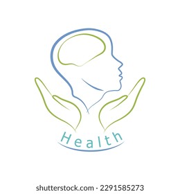 Logo in the form of a human head and hands. Beauty, health, ecology. EPS10.