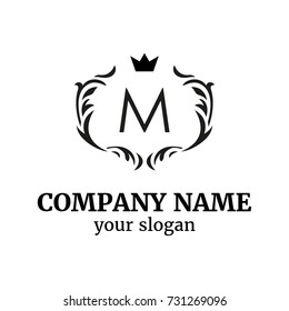 Logo in the form of the letter M with crown. Abstract vector logotype template for beauty company or design studio. Creative icon. EPS10.