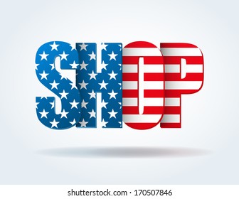 Logo in the form of letters SHOP of USA. Vector illustration for web design and business. White background isolated, editable.