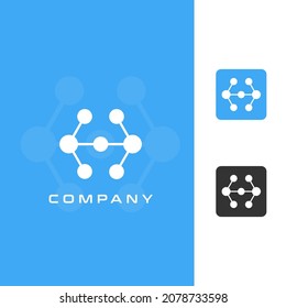 The logo is in the form of particles like atoms that make up the letter H