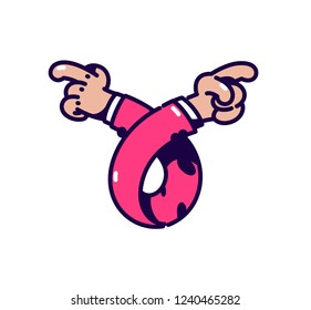 Logo in the form of two hands. Vector. Pointers left and right. Paradoxical sign. In different directions. Business is at a crossroads. Logo for a company or a startup. Cartoon style.