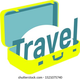 Logo in the form of a yellow suitcase which contains a trip around the world.