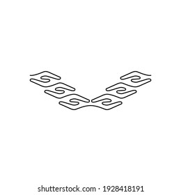 El logotipo está formado por líneas curvas en forma de mano. Manos arriba y abajo
