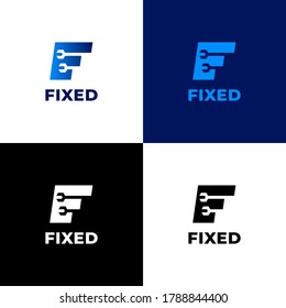 Logo formed from the letter F and two wrenches, blue gradient color. Strong, simple, clean, modern, and professional. Suitable for automotive company, car repair shops, etc