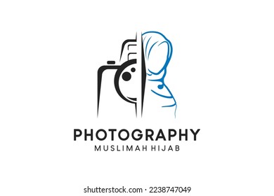 Logo fotografi hijab muslimah, studio fotografi muslimah dengan konsep gambar tangan