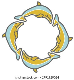 logotipo cuatro delfines círculo ocher vector azul y gris
