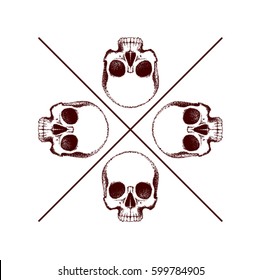 Logo of four human skulls without a mandible on a white background