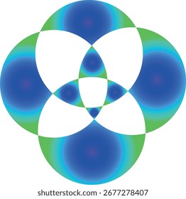 Logotipo con cuatro círculos superpuestos en naranja brillante y amarillo