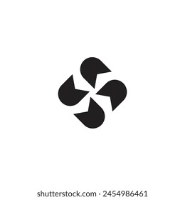 Logo four rose or wind mill black minimalist design with blank background