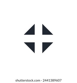 Logo four triangle black cross with blank background