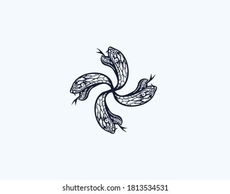 the logo of a four-headed snake that crosses each other