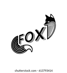 Logo of a fox with text design on a white background. Abstract modern art illustration. Animal logo template for tattoo.