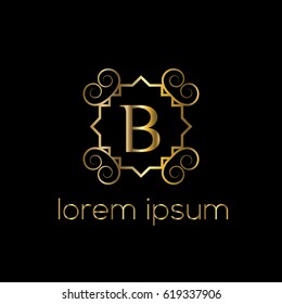 Logo frame golden vector for boutique, restaurant, hotel. Letter B monogram