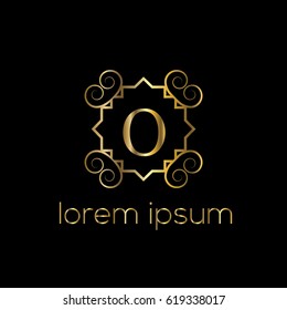 Logo frame golden vector for boutique, restaurant, hotel. Letter O monogram