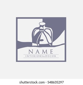 logo in the frame. The stylized vase. Still life. Decor. Wine.