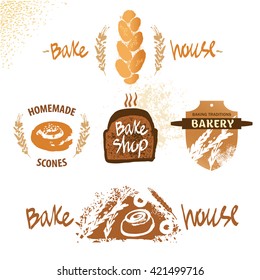 Logo for fresh bakery products from wheat and rye flour, decorated with ears of wheat. Draw by hand bread. Bake house logo. Bakery shop logo.