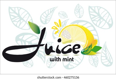 Logo of fresh juice with lemon and mint. Vector logotype design.
