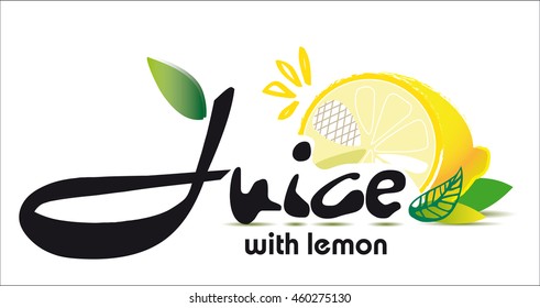 Logo of fresh juice with lemon. Vector logotype design.