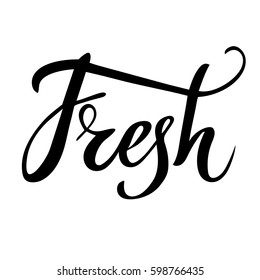 Logo fresh organic food. Hand lettering, calligraphy.