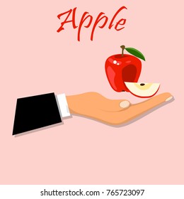 logo of fresh red apple juice. Vector round label, apple jam, sauce or juice label. yummy apply on label with farm or ambar on green meadow