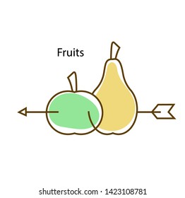 Logo with fruit pierced by an arrow.  Allegory.  Vector illustration.