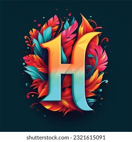 Logo fullcolor H Alphabet logo in line style 3D color