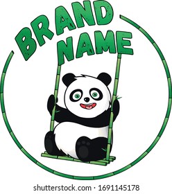 Logo Fun Panda swinging on a swing made of bamboo