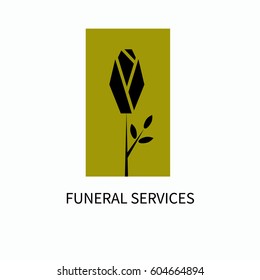 Logo Of Funeral Services. Black Rose On A Gold Background. Vector Illustration.