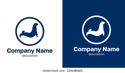 Logo fur seal silhouette blue. Sealion silhouette blue. Vector illustration fur seal.