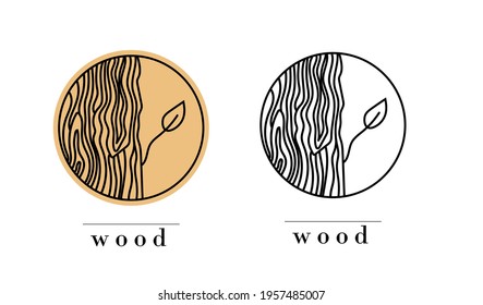 Logo For A Furniture Company, Production Of Wood Products, Logo Design For A Brand Related To Wood. Circle With Wood Texture And Leaf