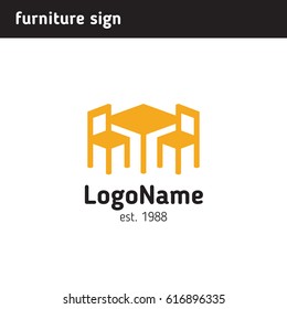 Logo for furniture company, table and two chairs