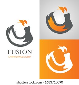 logo Fusion estudio de danza con muchacha de fuego 