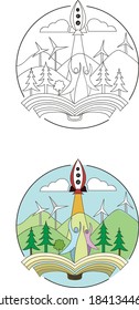 logo de futuros líderes escolares
vuelo espacial de la naturaleza del icono de conocimiento de cohetes