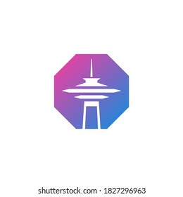 logotipo de una torre futurista en forma de octógono