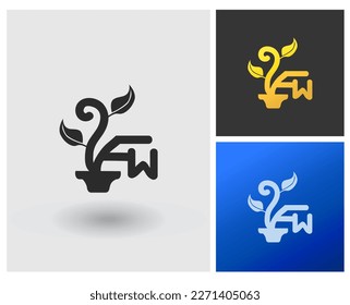 Logo FW Letter shape monogram with flower concept