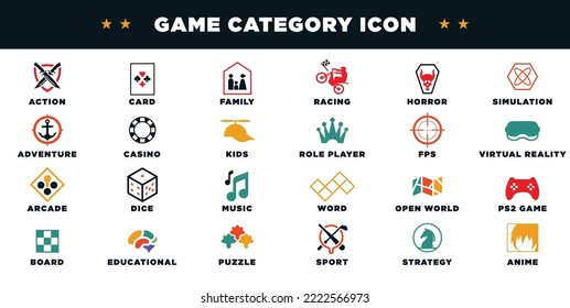 Logo Game Genre All Categories Vector. Game Icons