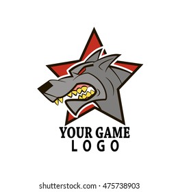 logo game, wolf head on star. vektor background for you