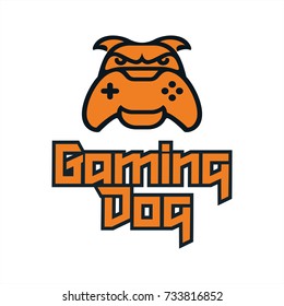 Logo, Gamepad, Game dog, the muzzle, the joystick video game, in the orange color, illustration, vector