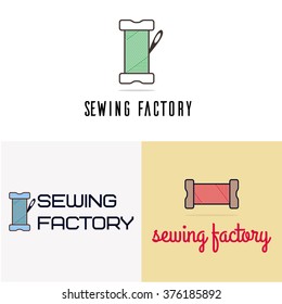 Logo for the garment factory.Logo for the tailor. logo template with a skein of thread and needle.Logo for the seamstress.logo for the fashion designer.Threads and needle.sewing shop logo.