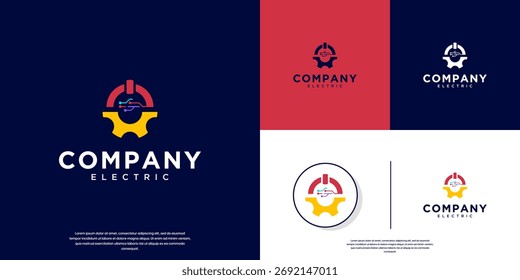 logo with gear and electrical network concept, smart energy services, graphic design template.
