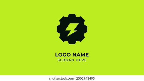 Logo gear with thunder negative space, thunder or power, electricity, energy, thunder, volt icon simple. Editable file