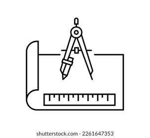 Geometría del logotipo, gráficos y dibujo mecánico. Regla vectorial y brújula. logotipo de arquitectura.
