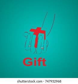 The logo of the gift box, which is held in the hand.
