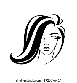 logo girl with curly hairstyle. woman portrait for beauty salon