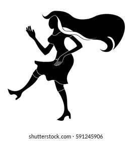 logo Girl disco dancing silhouette  figure  vector illustration